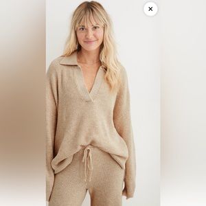 Aerie Cozy Up Waffle Polo Sweater (Heather Fawn). New with tags. Size Medium